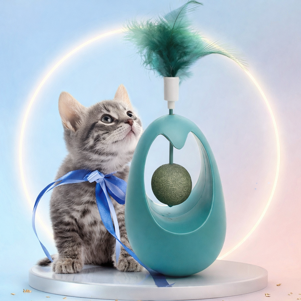 3-in-1 Catnip Tumbler Toy – Feather, Rocking & 360° Bouncing Cat Toy