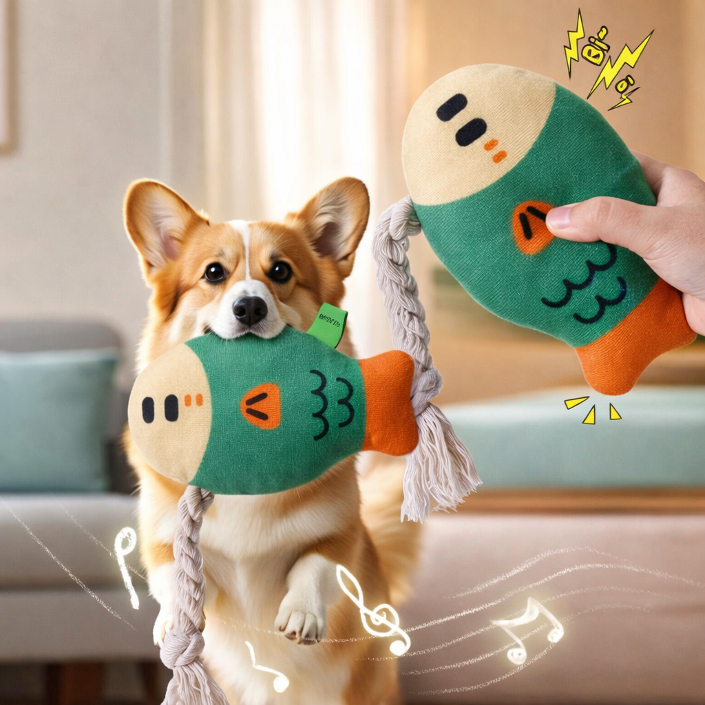 Squeaky Plush Rope Toy for Dogs & Cats – Durable Chew & Dental Play