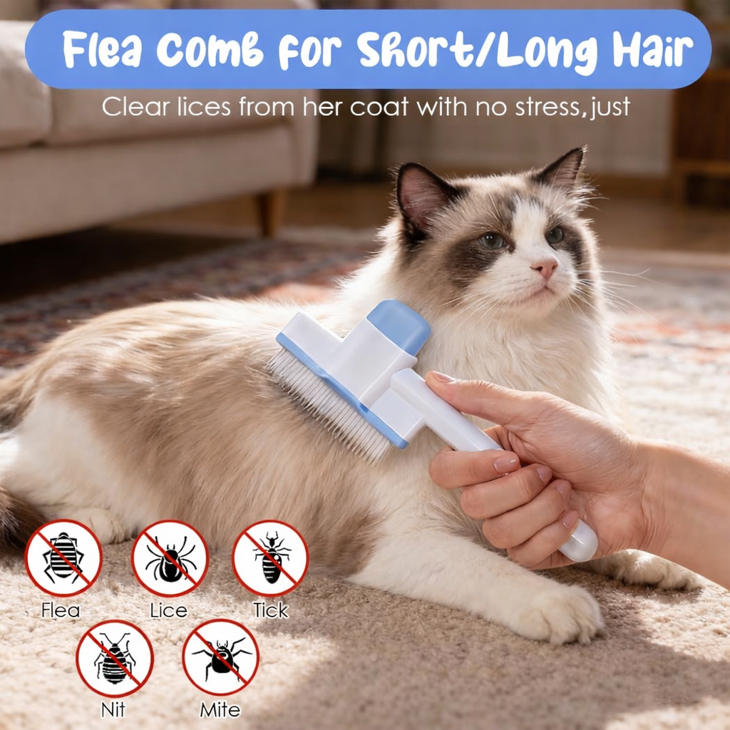 Cat & Dog Deshedding Comb – One-Click Hair & Lice Remover