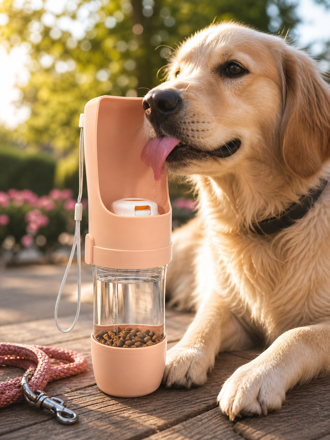 2-in-1 Dog Travel Bottle – Water & Food Dispenser