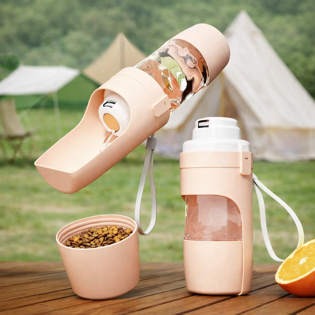 2-in-1 Dog Travel Bottle – Water & Food Dispenser