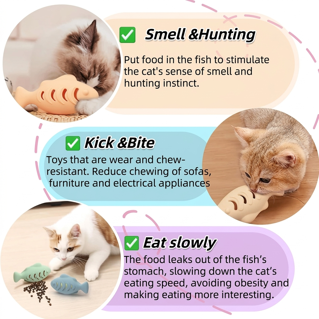 Interactive Fish Cat Toy Treat Dispenser